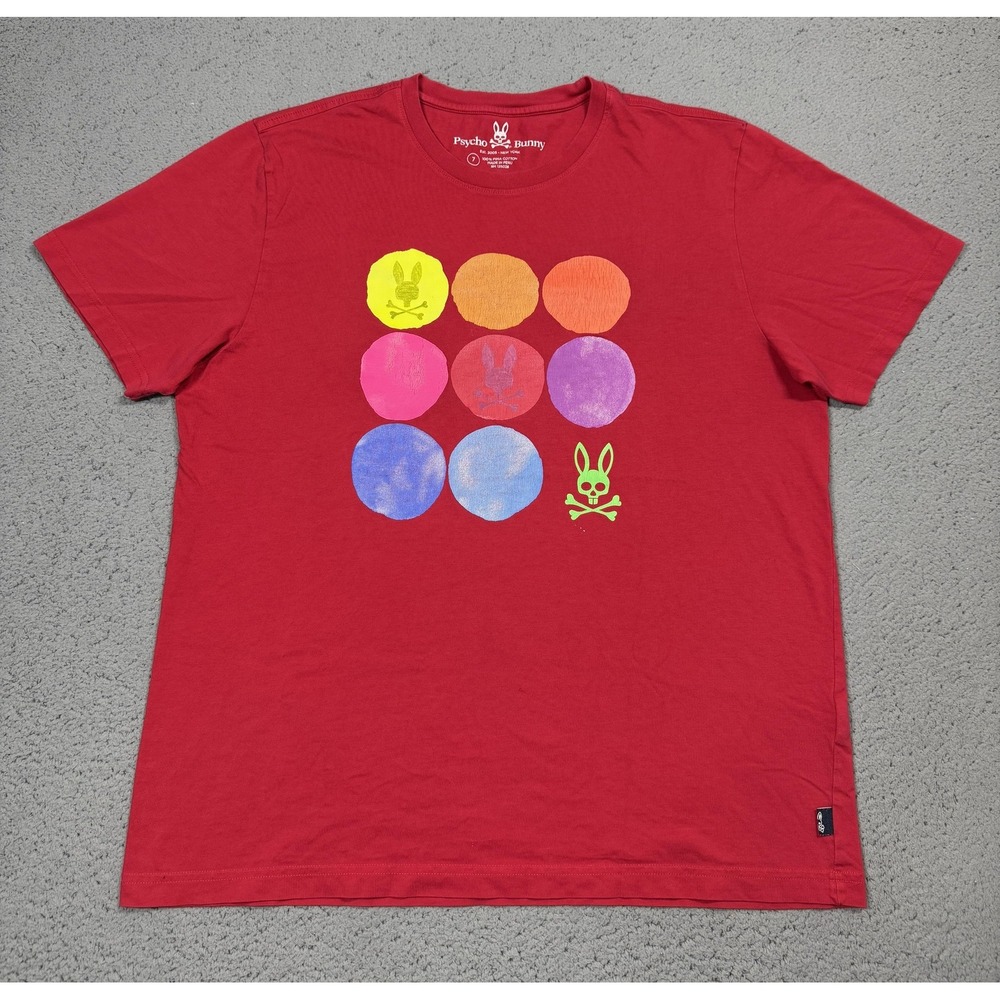 Psycho Bunny Shirt Mens 7 Red Pima Cotton Multi Circle Graphic Tee Tagless